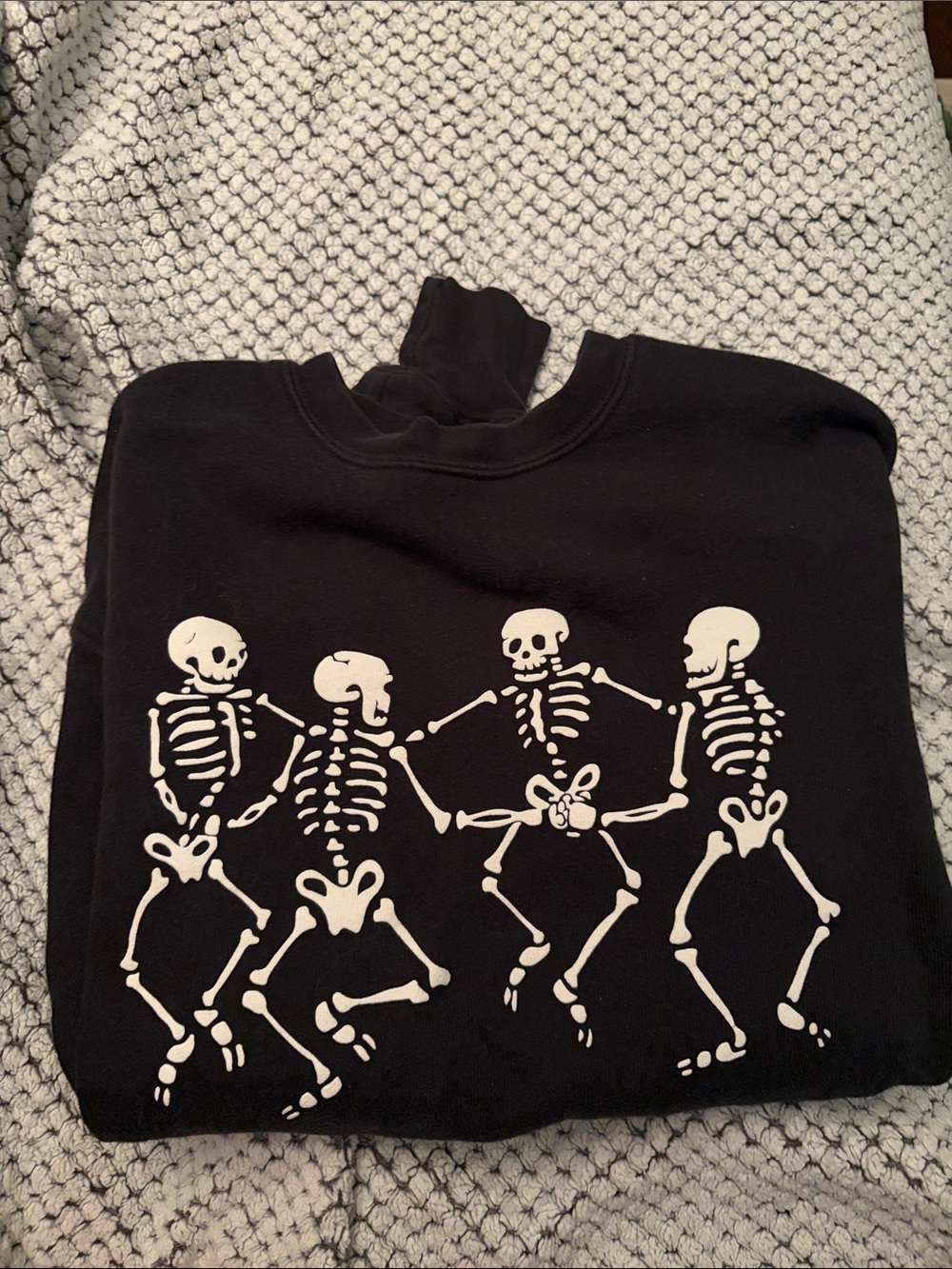 Kiel James Patrick Black Crewneck with White Dancing Skeletons
